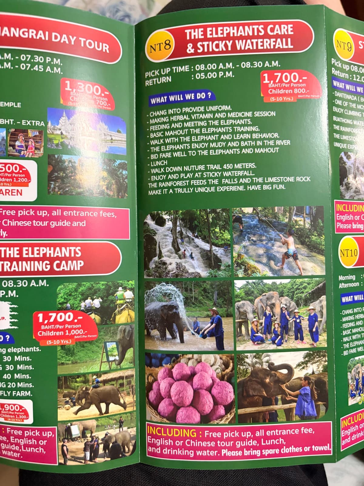 Elephants Care and Sticky Waterfall tour brochure