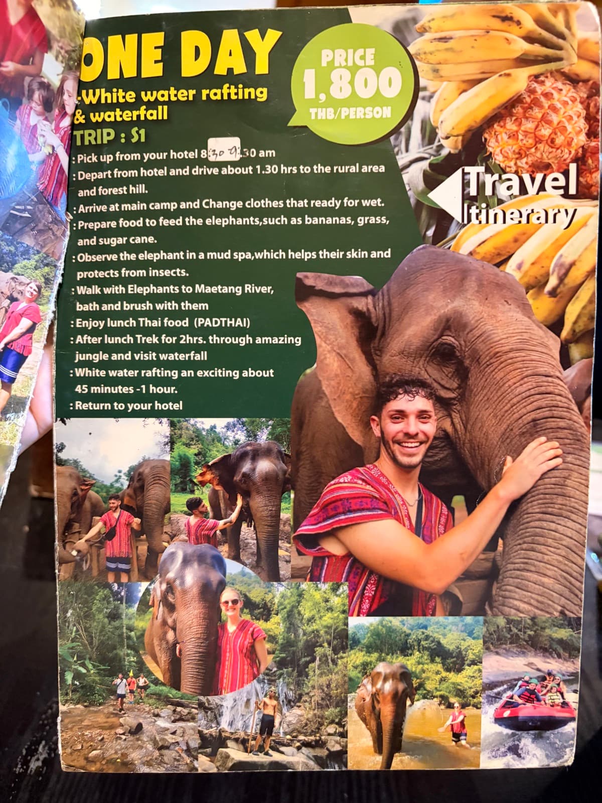 One-day elephant sanctuary, rafting, and waterfall brochure