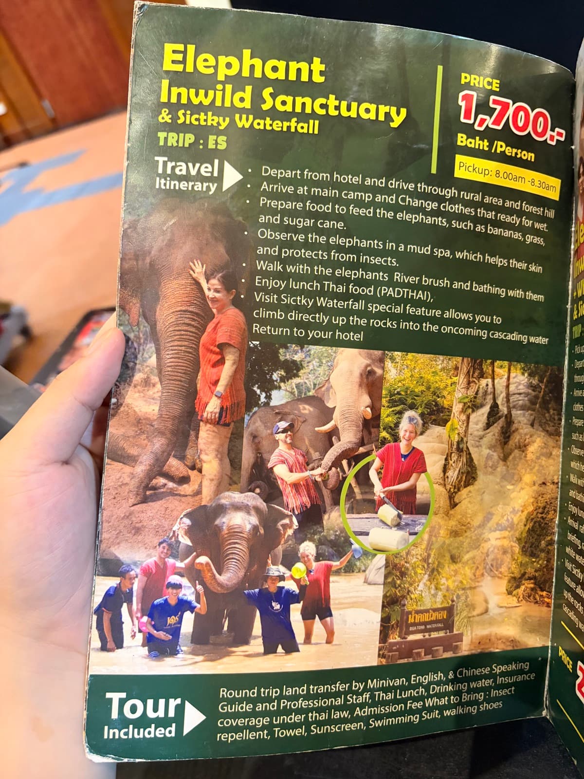 Elephant sanctuary and Sticky Waterfall brochure page