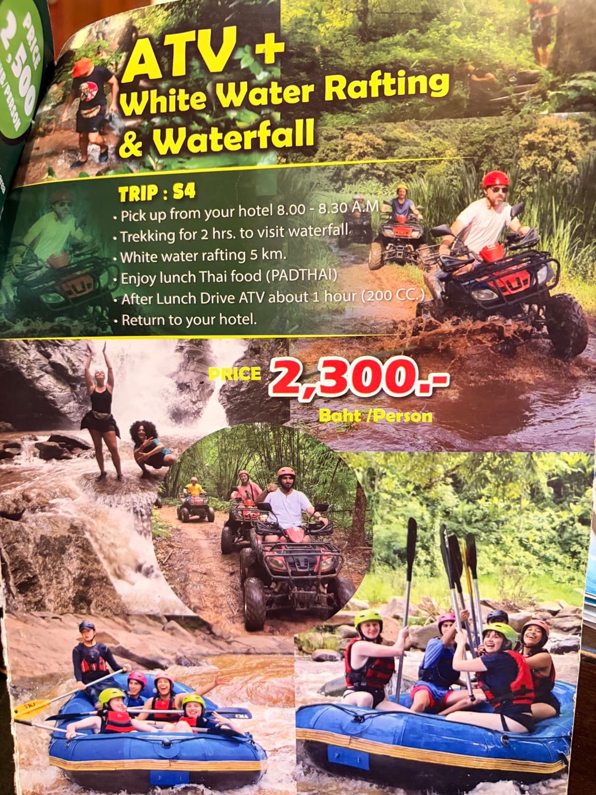 ATV, white-water rafting, and waterfall brochure page
